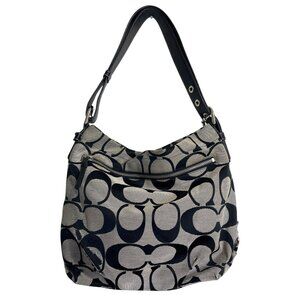 Coach Signature Canvas Bag Hobo Black Gray F15067 + Matching Wallet - Condition